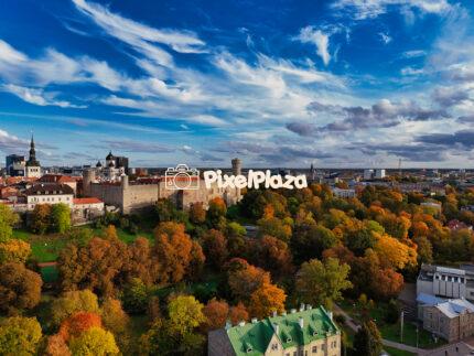 Drone View of Tallinn Old Town in Autumn